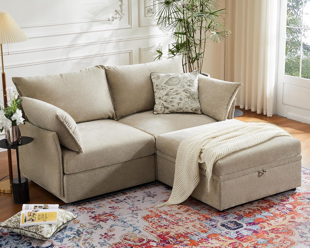 Luxury Modular Sectional Sofa, L-Shaped 3-Seat Couch with Storage Ottoman Deep Seat & Reversible