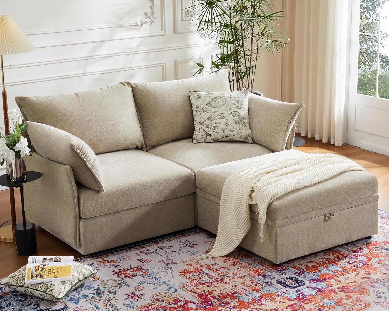 Luxury Modular Sectional Sofa, L-Shaped 3-Seat Couch with Storage Ottoman Deep Seat & Reversible