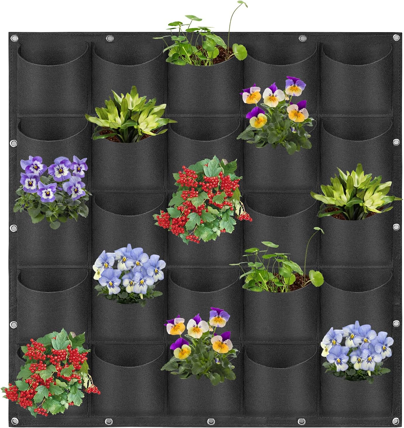 25 Pockets Hanging Planter Bags, Hanging Vertical Wall Mounted Plant Planting Grow Bags, Herb