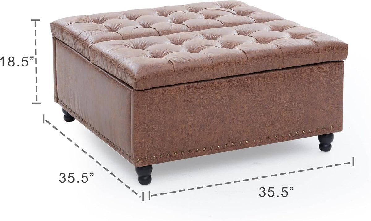 Tbfit Large Square Storage Ottoman Bench, Tufted Upholstered Coffee Table Ottoman with Lift Top &