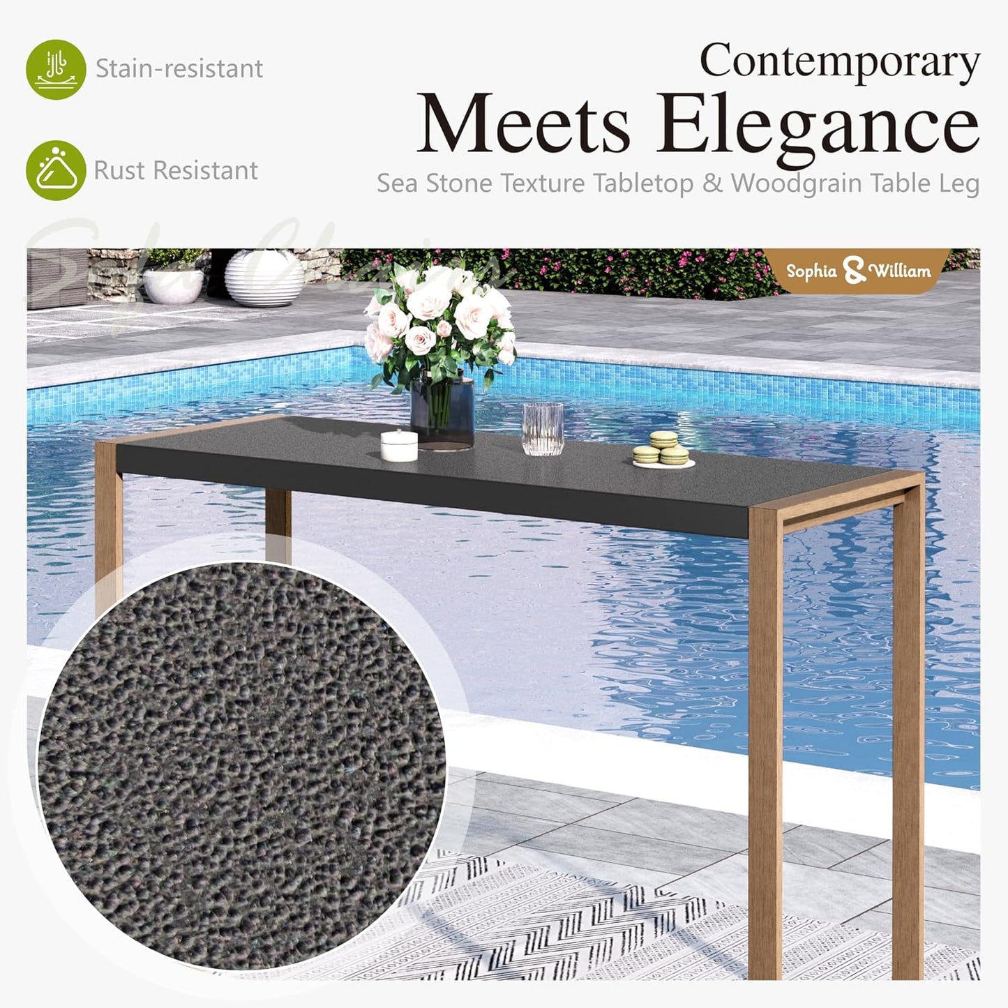 Sophia & William Outdoor Bar Set, Patio Bar Table and Chairs Set, Bar Height Patio Set - 2 x Swivel