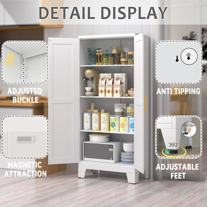 61.02" Pantry Cabinet, Kitchen Pantry Storage Cabinets with Adjustable Shelves and Feet, White