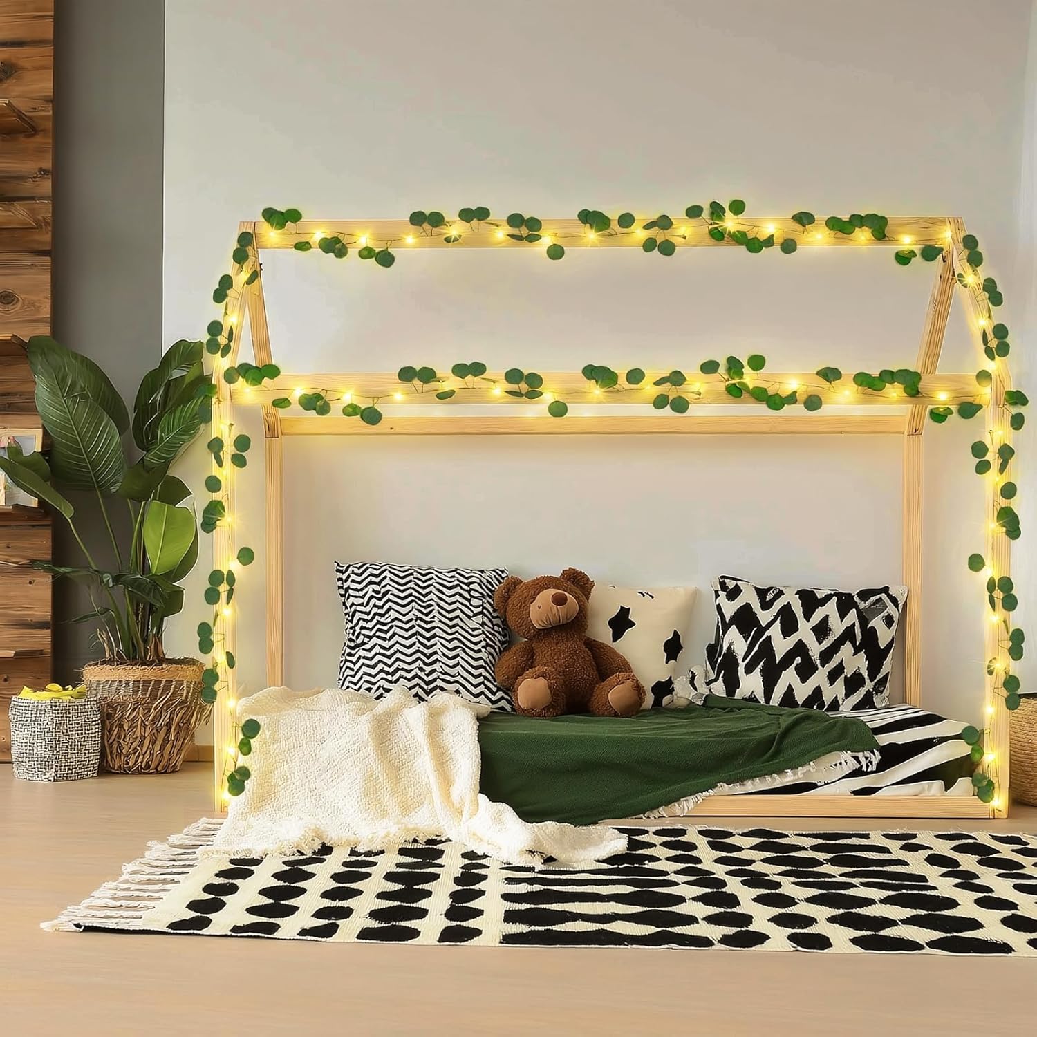 JMEXSUSS 33 FT 100 LED Eucalyptus Vine Fairy Lights, Vines with Lights Battery Operated with