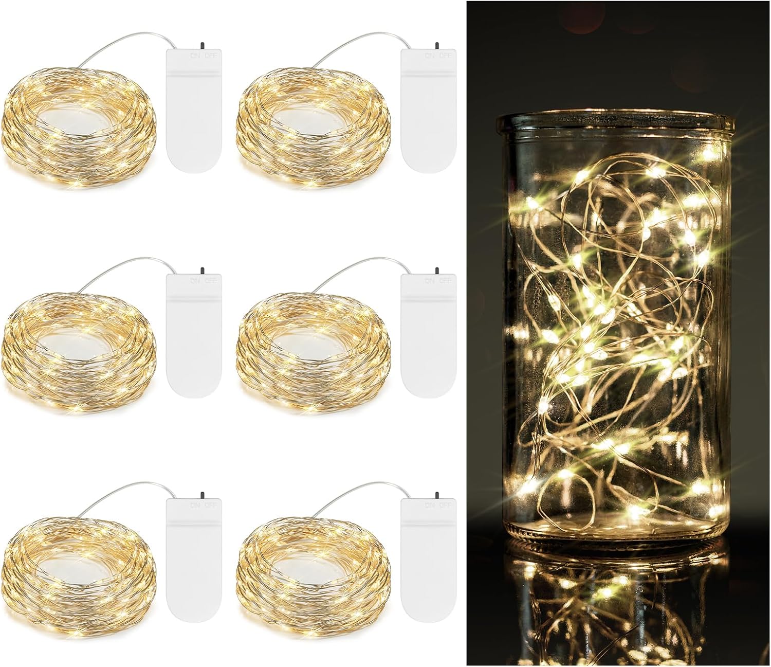 TingMiao 6 Pack Fairy Lights Battery Operated 7.2 ft 20 LED Mini String Lights Waterproof Silvery