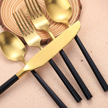 Matte Silverware Set Gold Flatware Set with Hexagon Handle 20 Pieces 18/0 Stainless Steel Cutlery
