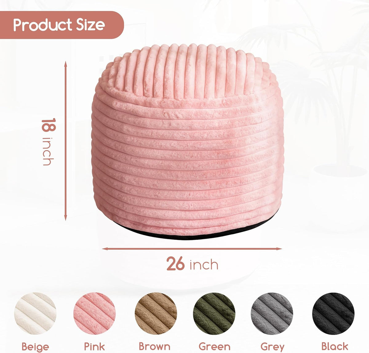 HIGOGOGO Round Stuffed Pouf Ottoman, Stripe Faux Fur Poufs with Foam Chunk Filling, Furry and