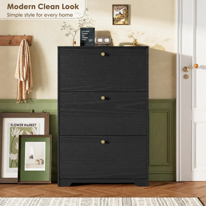 Nicetree Shoe Cabinet with 3 Flip Drawers, Narrow Shoe Organizer Cabinet, Freestanding Shoe Rack