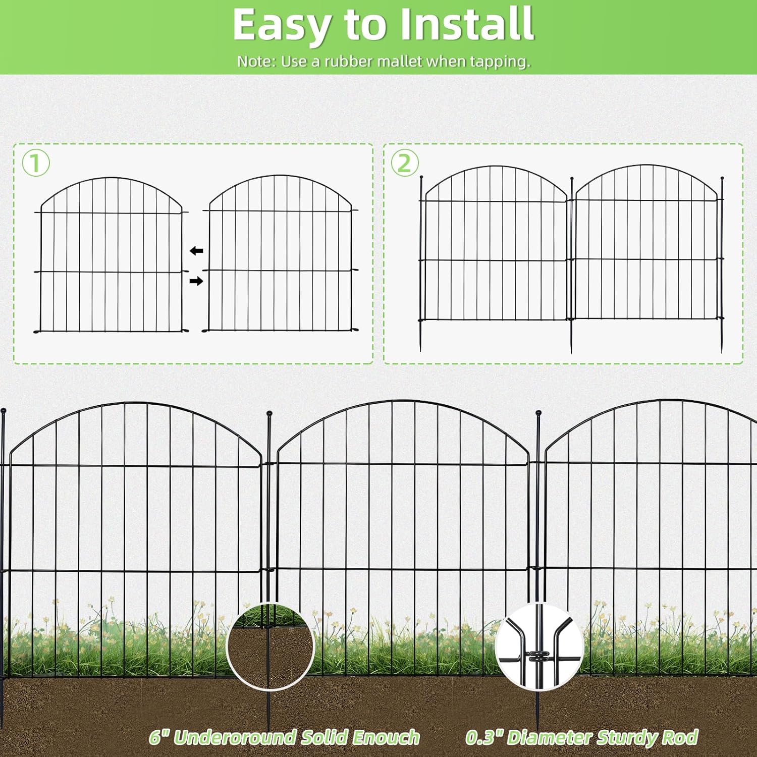 Decorative Garden Fence 24in (H) x20ft (L), 10 Pack No Dig Fence Animal Barrier for Dog, Arched