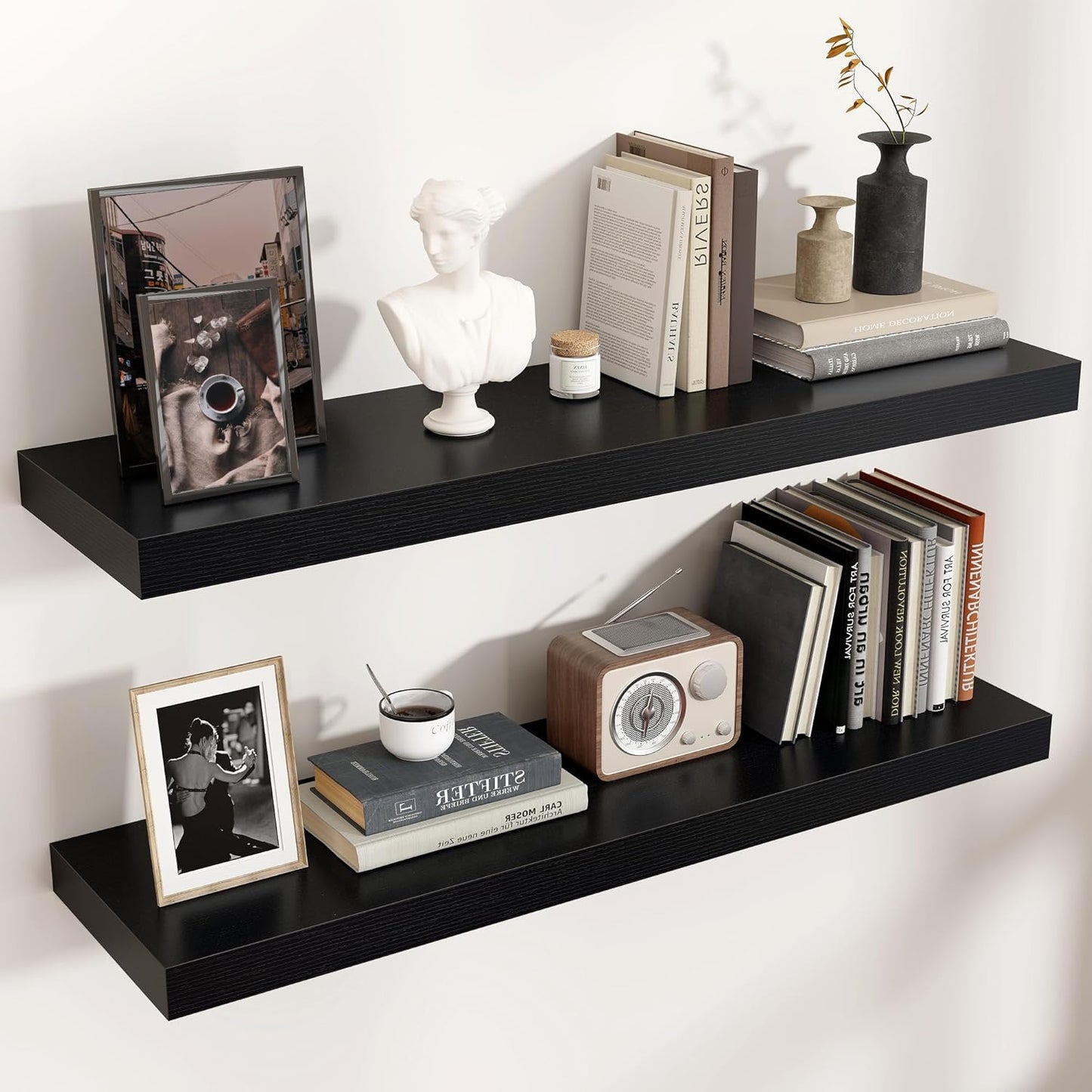 Floating Shelves - 2 Large Wall Mounted Shelves with Invisible Brackets, Long Wood Floating Wall