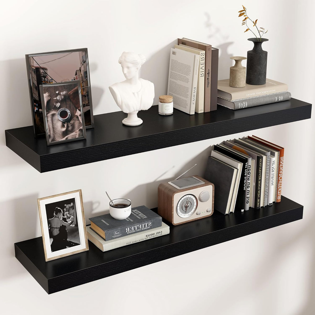 Floating Shelves - 2 Large Wall Mounted Shelves with Invisible Brackets, Long Wood Floating Wall