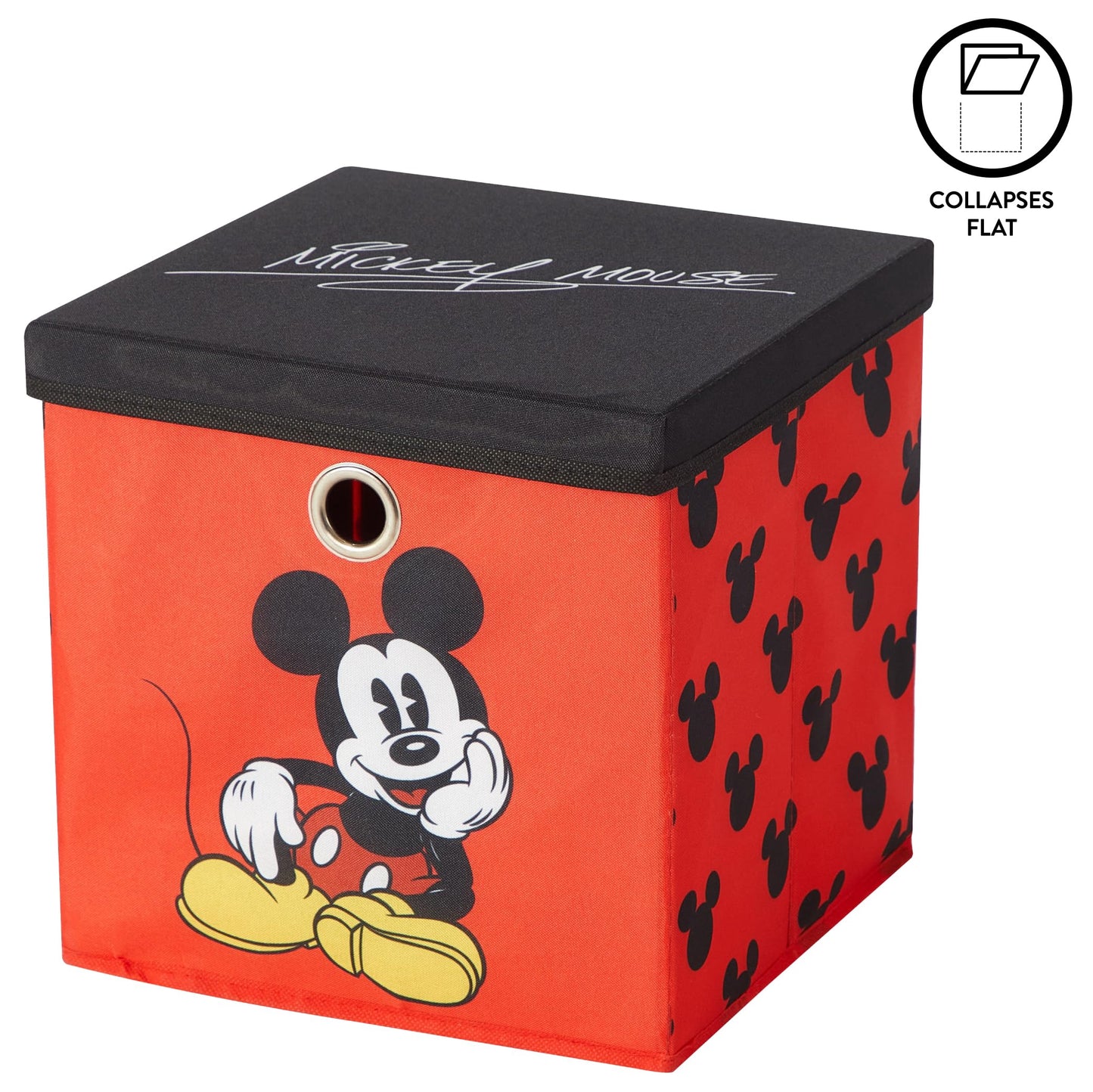 Disney Mickey Mouse Collapsible Storage Cube with Lid, Foldable Fabric Storage Bin for Clothes