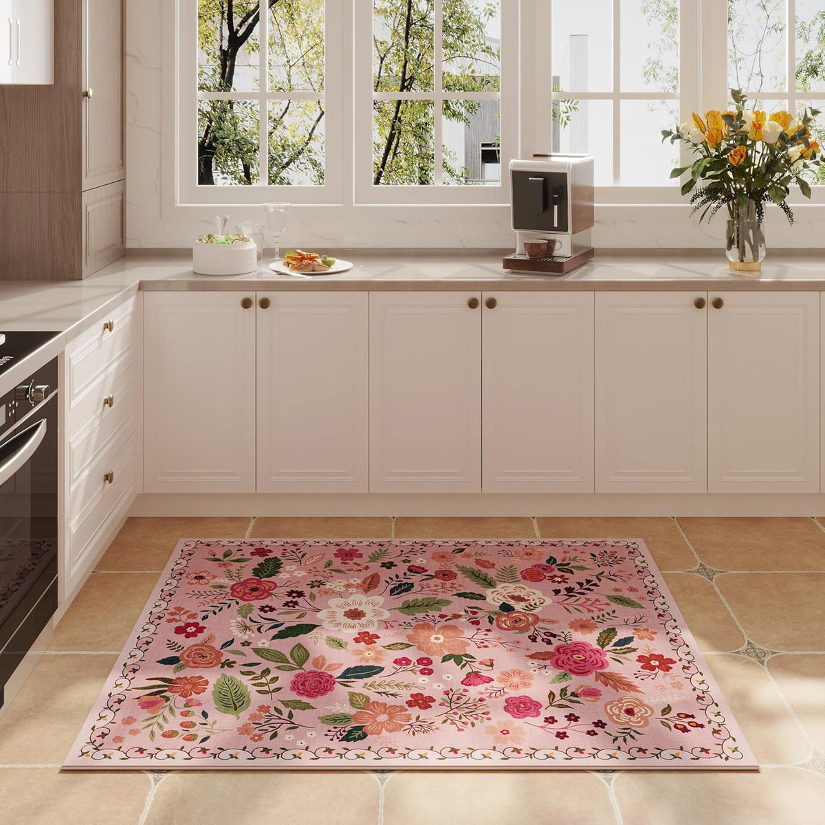 Door Mat Indoor Entrance 2x3 Rug Machine Washable Boho Floral Small Area Rug Non-Slip Low Pile