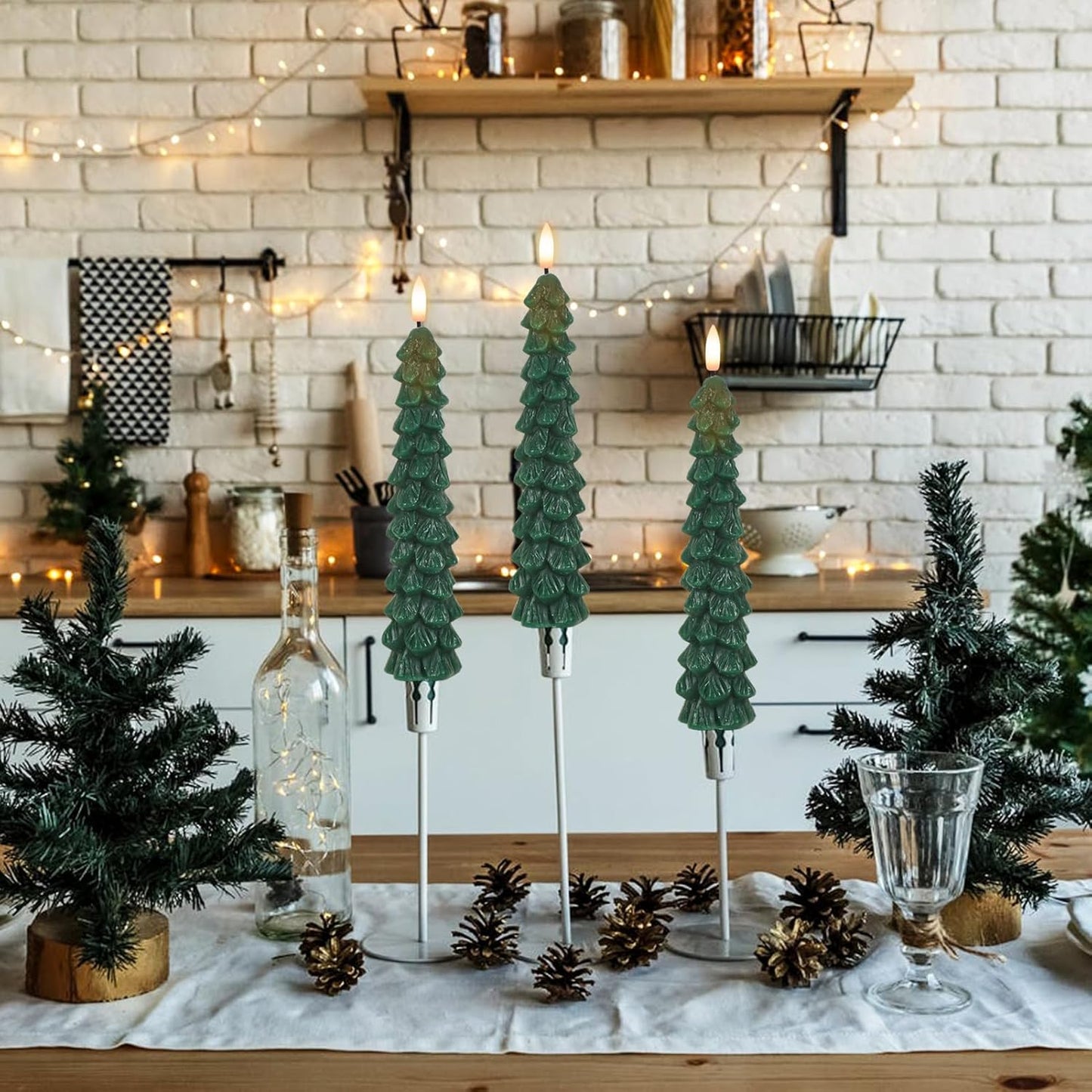 GenSwin Christmas Tree Flameless Taper Candles with Remote Timer, Christmas LED Taper Candles with