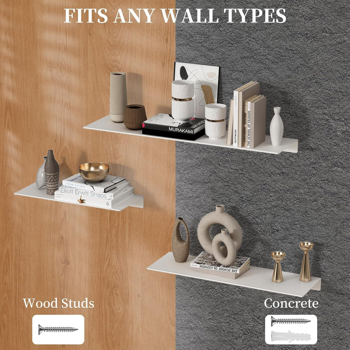 JOOM White Floating Shelves for Wall Storage, Metal Wall Shelves for Living Room, Bathroom