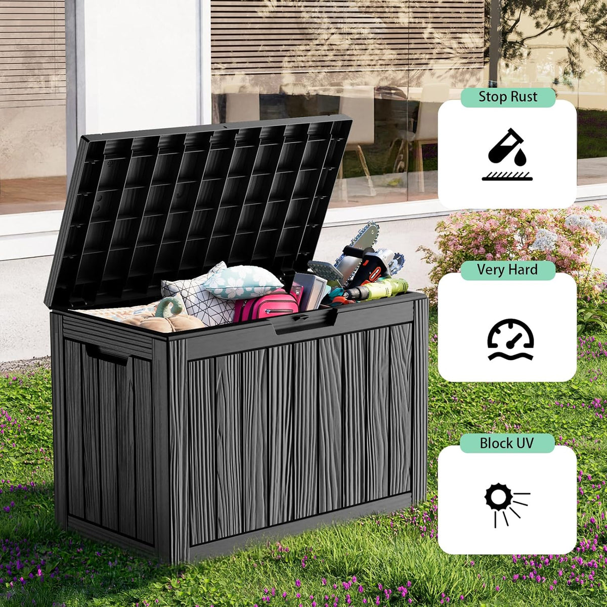 45 Gallon Resin Deck Box, Lockable Outdoor Storage Box for Patio Cushions Storage Furniture,Garden
