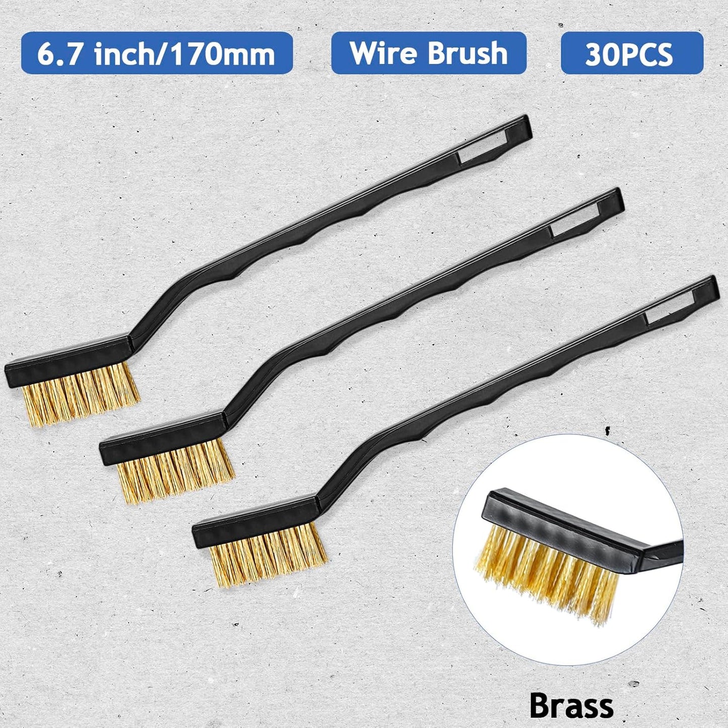 Jeffbaubl 30 Pieces Mini Wire Brush,6.7 Inch Brass Brush,Curved Handle Masonry Brushes Wire