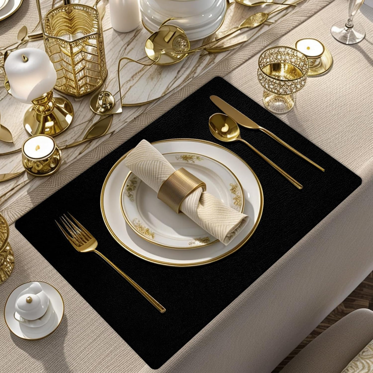 Faux Leather Placemats and Coasters Set of 6, Waterproof, Oil-Proof Wipeable, PVC Leather Place
