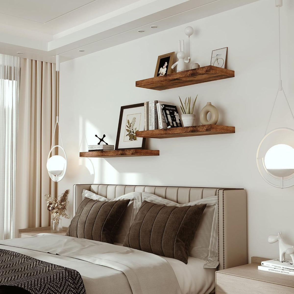 Floating Shelves for Wall 24 inchs Long, 9.1” Deep x 1.5” Thick Wall Shelves for Bedroom, Living