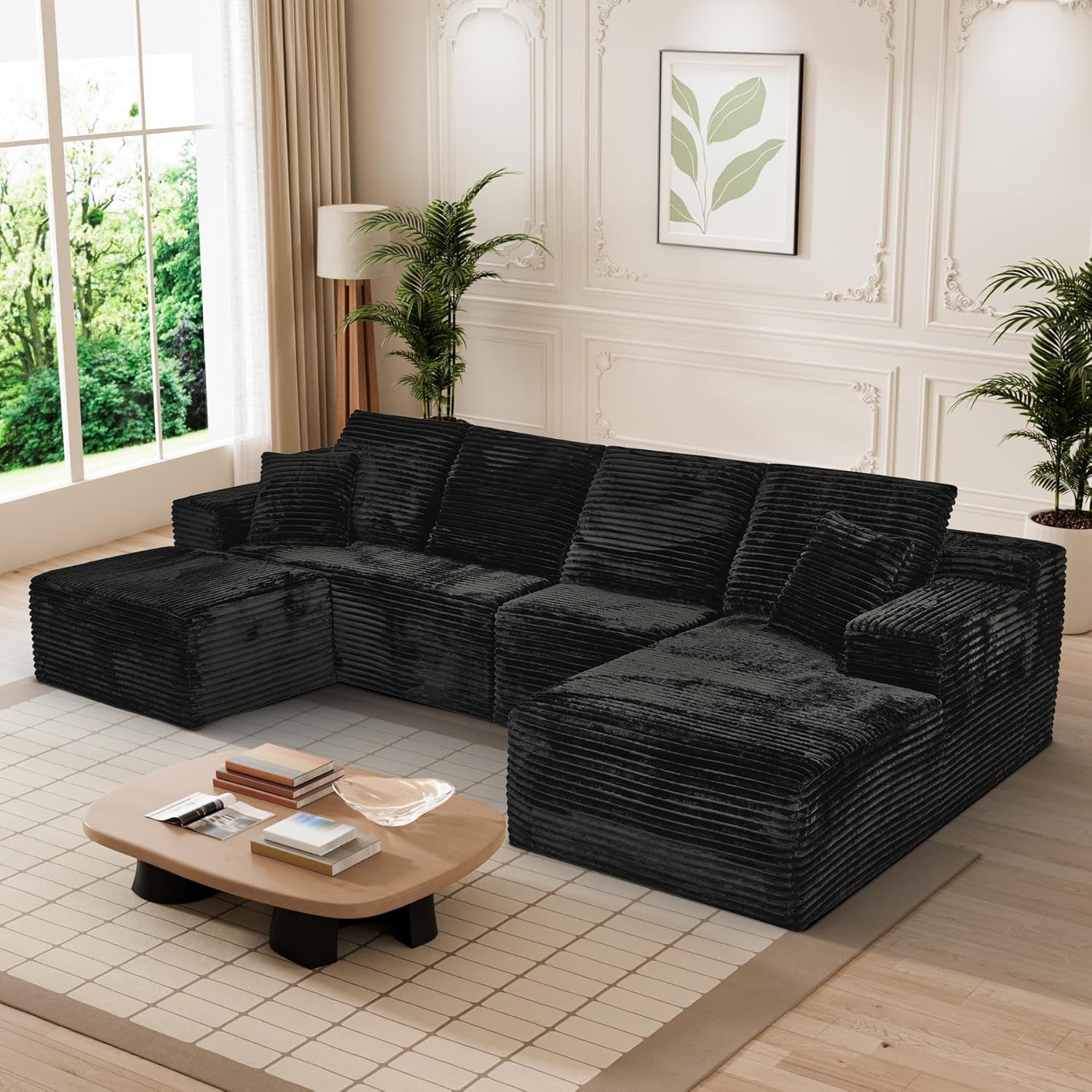 Modular Sectional Sofa Cloud Sectional Couch, 135" Comfy Fluffy U Shaped Black Couches for Living