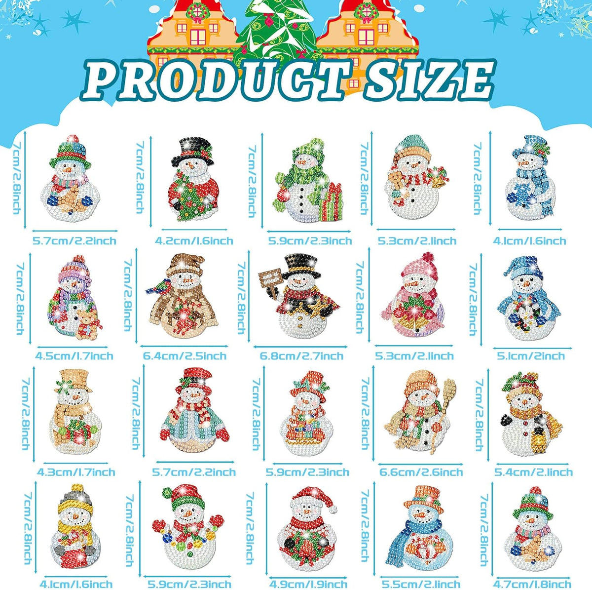 Tondiamo 20 Pcs Christmas Diamond Painting Keychain Kits 5D DIY Diamond Art Pendants Double Sided