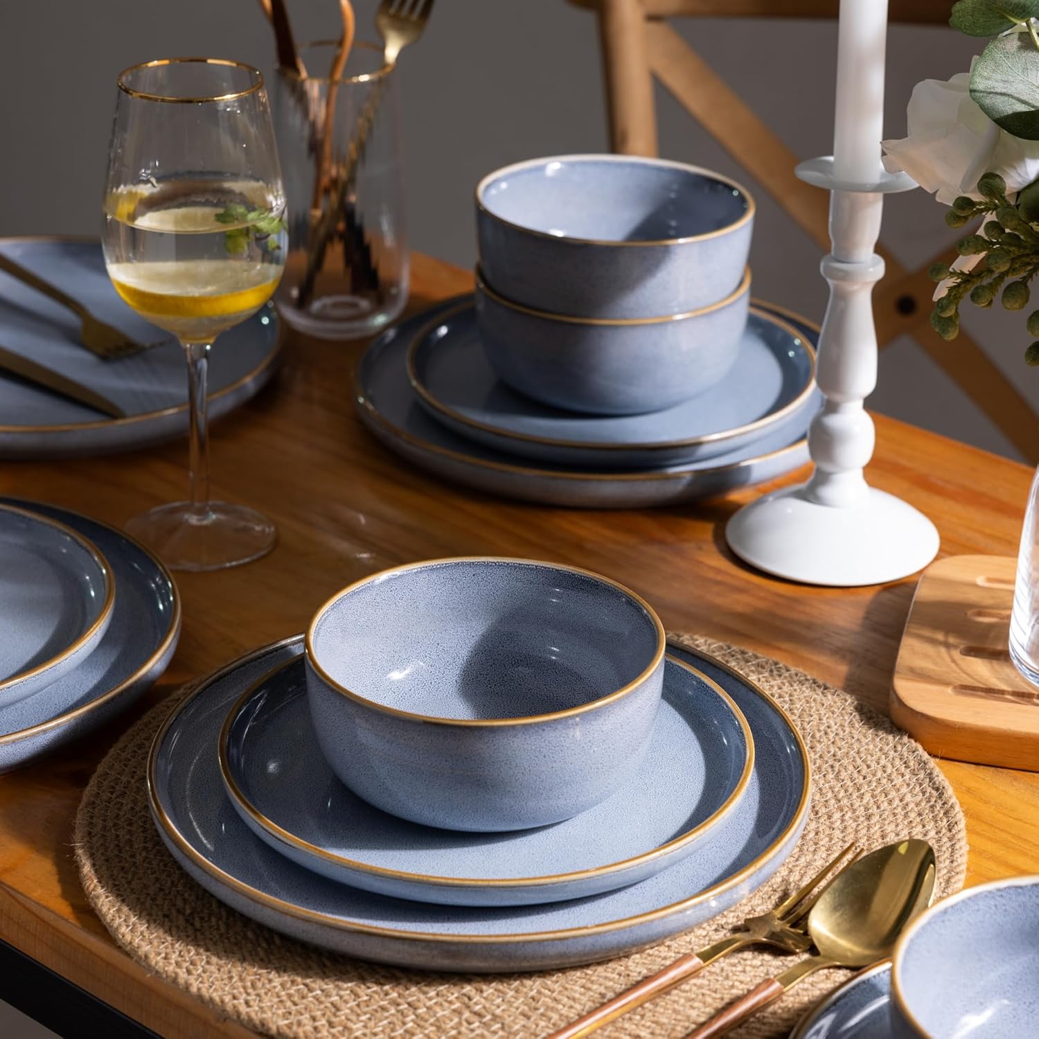 GBHOME Ceramic Dinnerware Sets for 4, 12 Pieces Stoneware Plates and Bowls Sets, Scratch Resistant