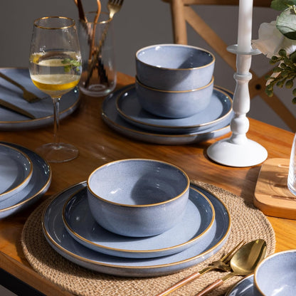 GBHOME Ceramic Dinnerware Sets for 4, 12 Pieces Stoneware Plates and Bowls Sets, Scratch Resistant