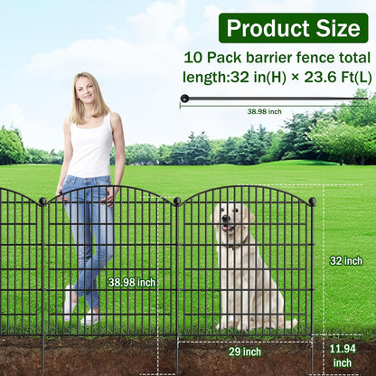 10 Panels Decorative Garden Fence - 32 in (H) x 23.6 ft (L) No Dig Dog Fence Outdoor for Yard