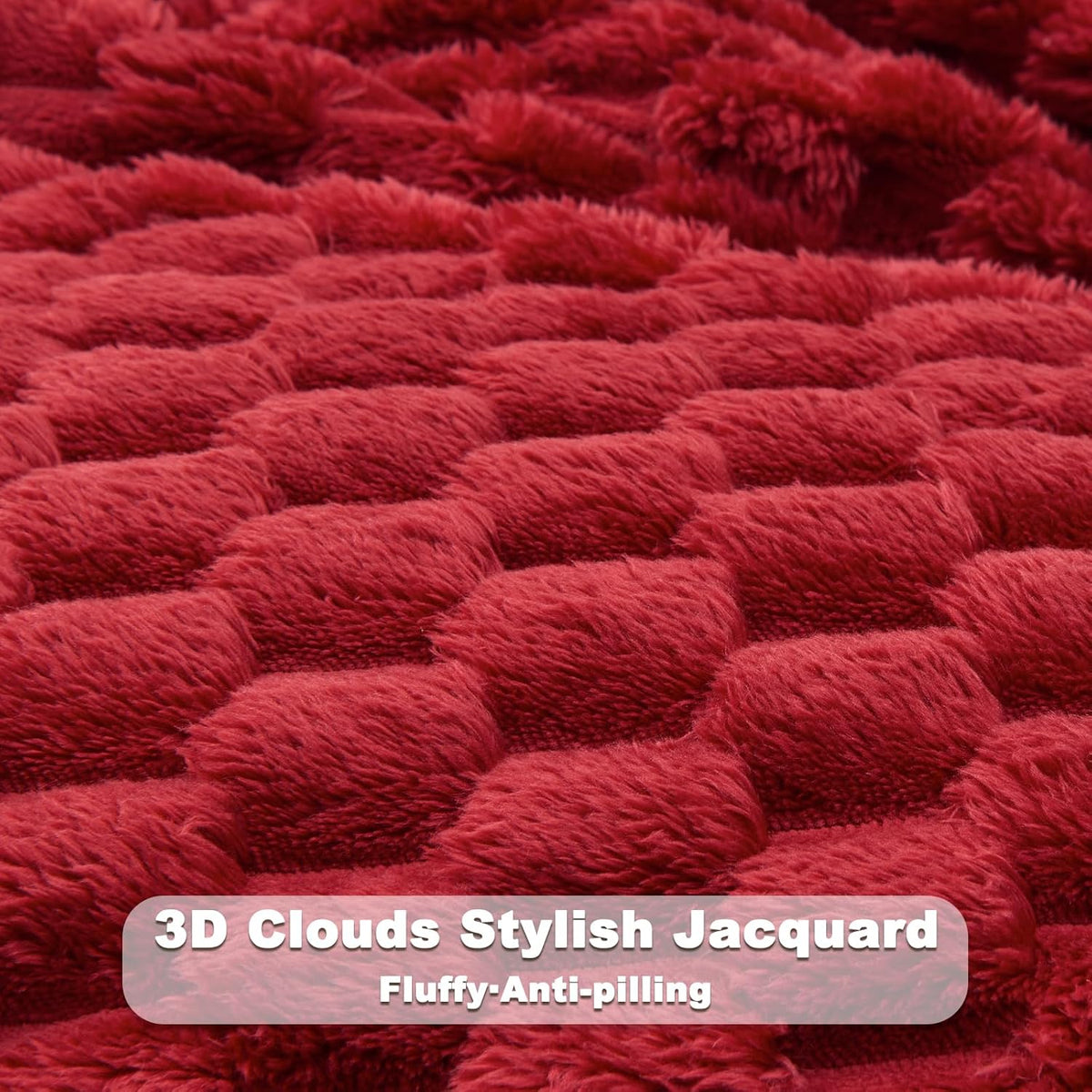 NEWCOSPLAY Super Soft King Blanket Red Premium Silky Flannel Fleece 3D Clouds Stylish Jacquard