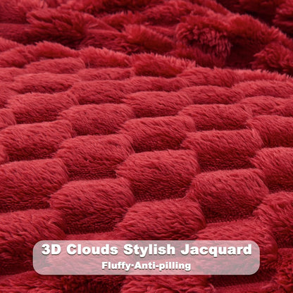 NEWCOSPLAY Super Soft Queen Blanket Red Premium Silky Flannel Fleece 3D Clouds Stylish Jacquard