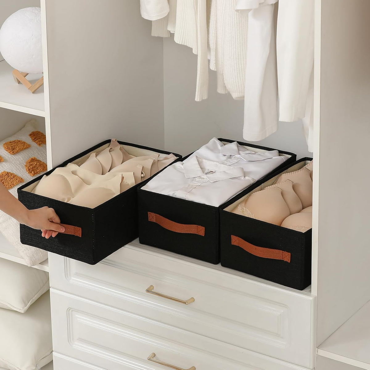linen closet organizers and storage, 3 Pack Large Storage Baskets, Washable, Clothing Storage Bins