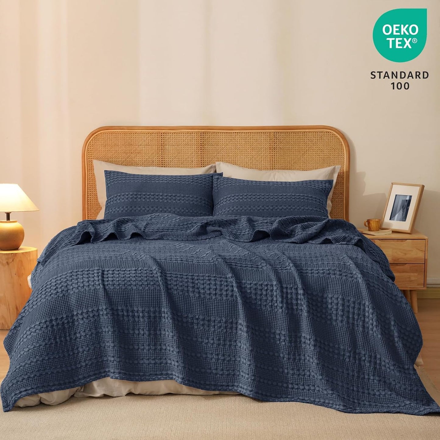 PHF 100% Cotton Waffle Weave Blanket Queen Size, Soft Lightweight Breathable Cozy Summer Blankets