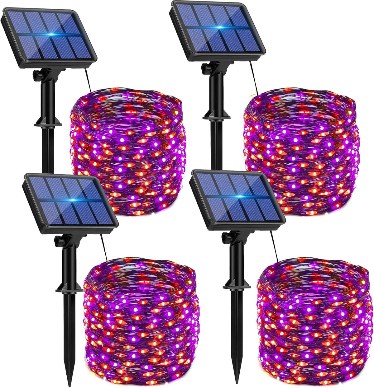 btfarm 4 Pack Solar Halloween String Lights Outdoor, 320LED 132FT Orange Purple Solar Fairy Lights