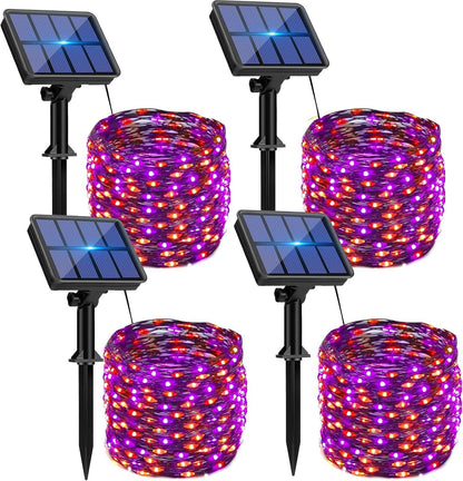 btfarm 4 Pack Solar Halloween String Lights Outdoor, 320LED 132FT Orange Purple Solar Fairy Lights