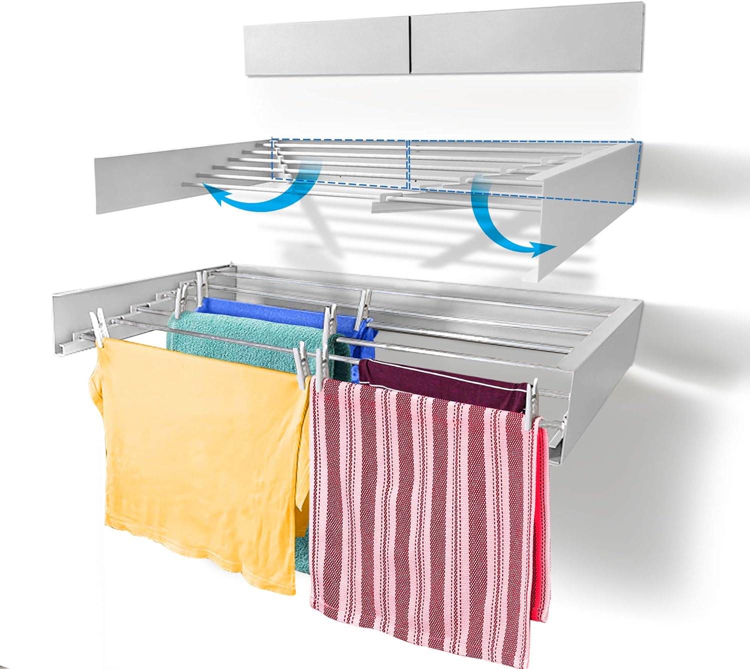 Step Up Laundry Drying Rack, Wall Mounted, Retractable Clothes Drying Rack, 60lbs Capacity, 20