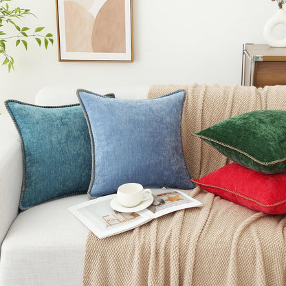 decorUhome Chenille Soft Throw Pillow Covers 20x20 Set of 2, Farmhouse Velvet Neutral Decorative