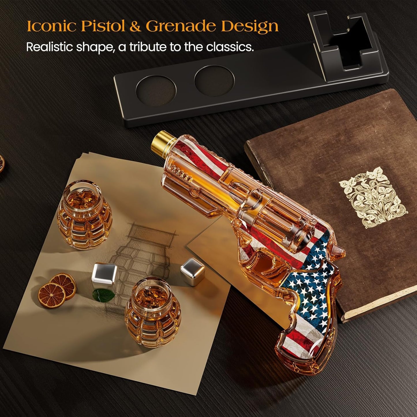 Birthday Gifts for Men Dad, Kollea Flag Whiskey Decanter Sets with Grenade Shot Glasses, Gifts