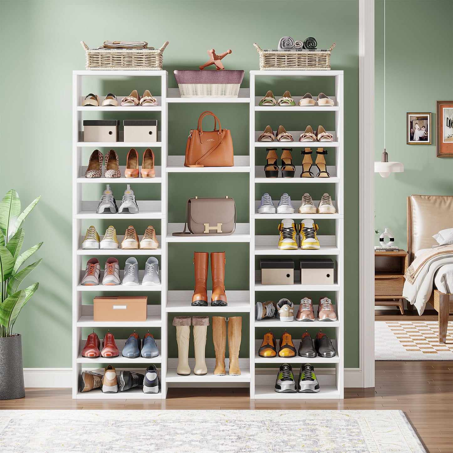 Tribesigns 14-Tier Shoe Cabinet, 59" Tall White Storage Organizer