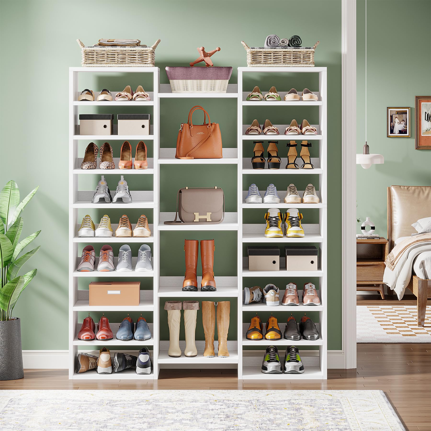 Tribesigns 14-Tier Shoe Cabinet, 59" Tall White Storage Organizer