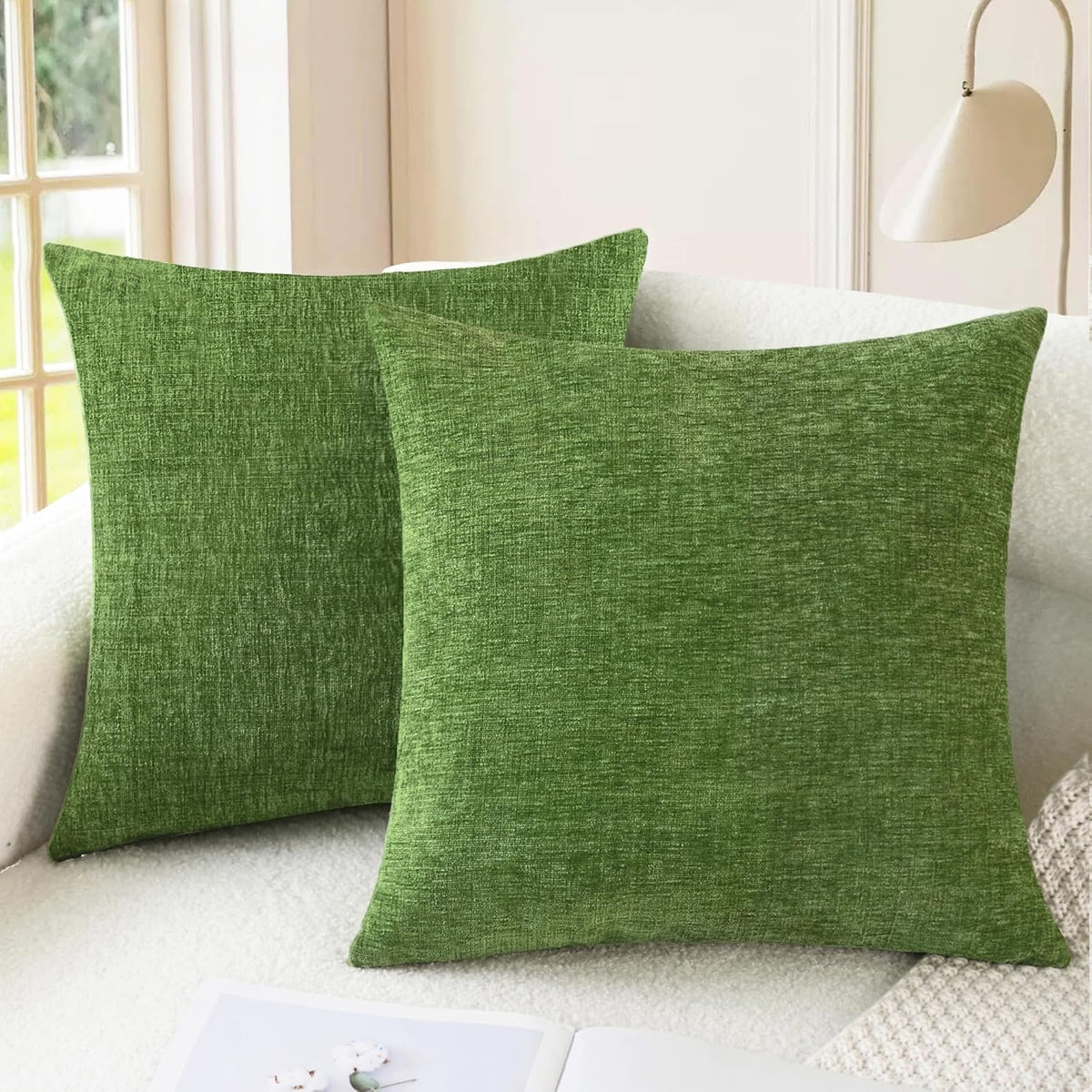 CaliTime Throw Pillow Covers Decorative 24 X 24 Inches Pack of 2 Cozy Chenille Cushion Cases for