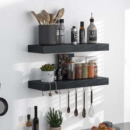 Fun Memories Floating Shelves - 16 Inch Rustic Black Wall Shelf - Wall Mounted Shelves for Wall