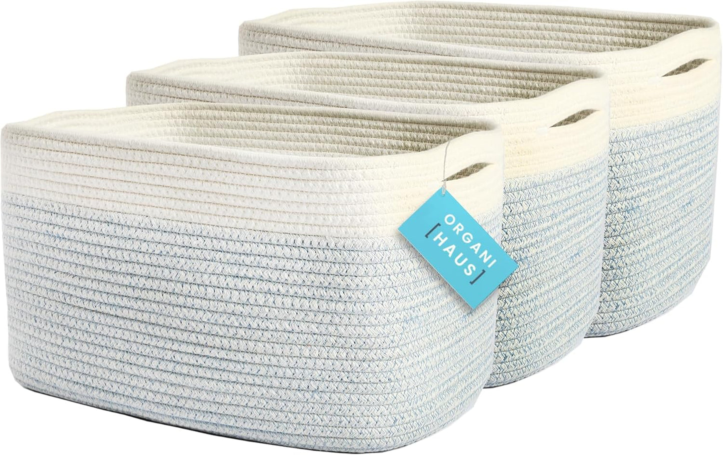 OrganiHaus Set of 3 Woven Storage Baskets for Organizing, Cotton Rope Organizer Bins for Shelves