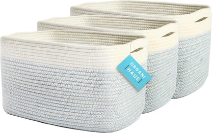 OrganiHaus Set of 3 Woven Storage Baskets for Organizing, Cotton Rope Organizer Bins for Shelves