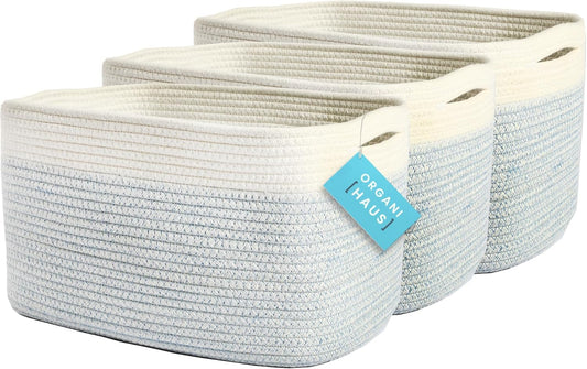 OrganiHaus Set of 3 Woven Storage Baskets for Organizing, Cotton Rope Organizer Bins for Shelves
