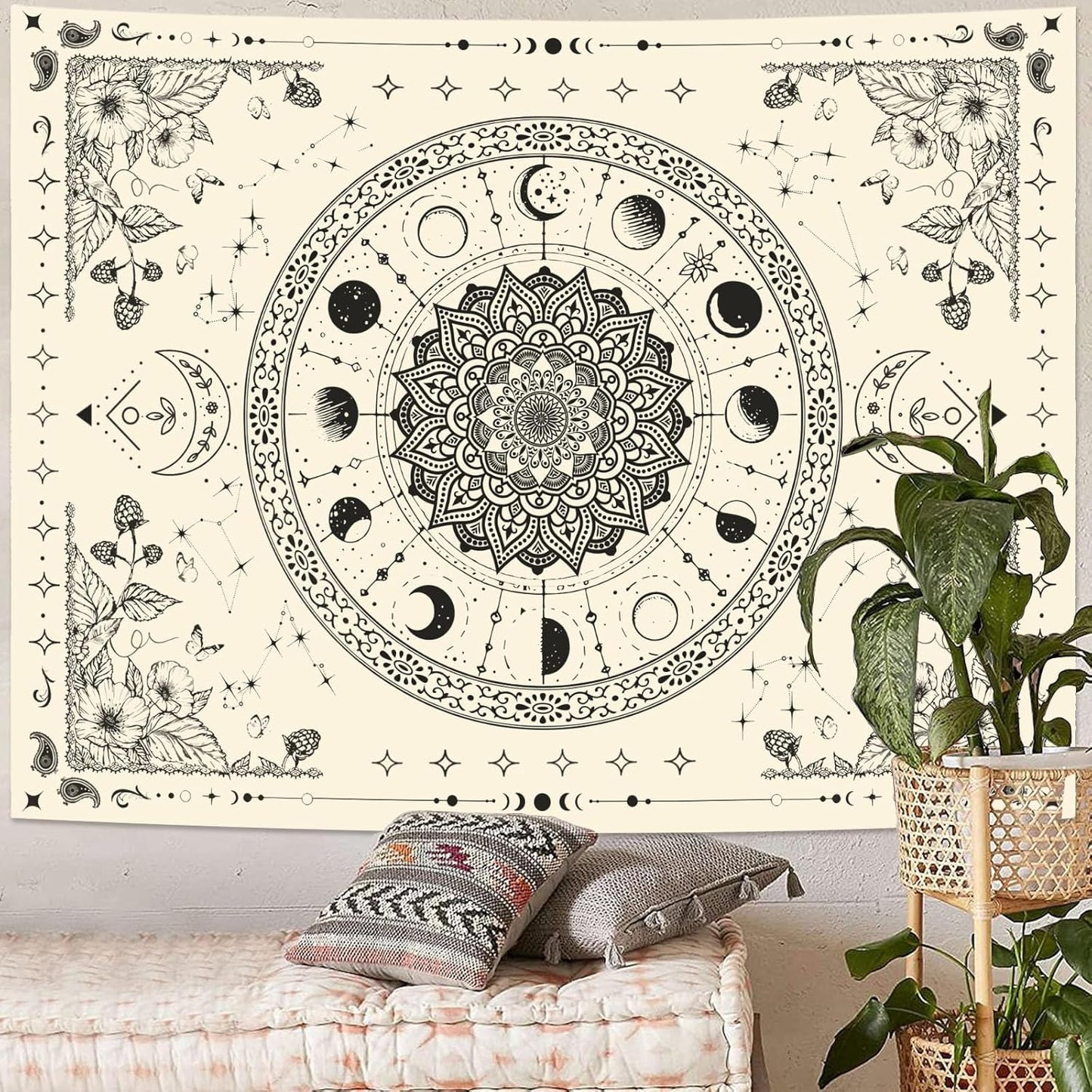 Lunerfex Mandala Moon Tapestry Boho Tapestry for Bedroom Black and White Tapestries Wall Hanging