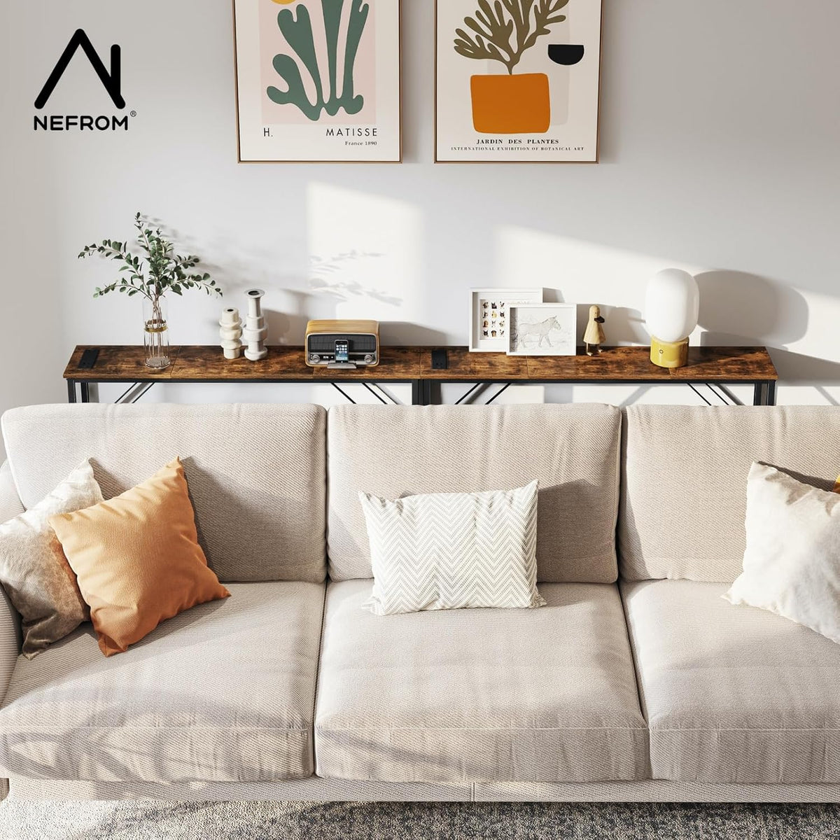 39.4" Console Table, Skinny Entryway Table with Fast-Charging Station, Narrow Long Sofa Table