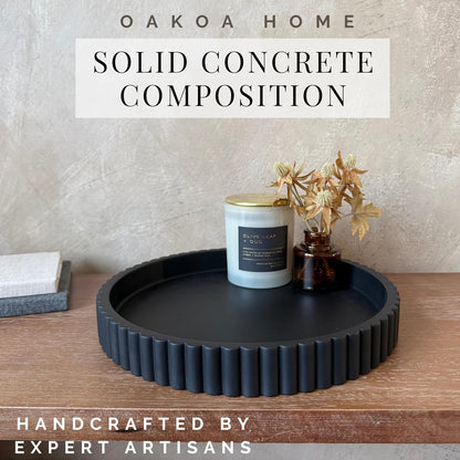 OAKOA Concrete Black Tray for Coffee Table - Round Black Decorative Tray for Table Decor - Bandejas