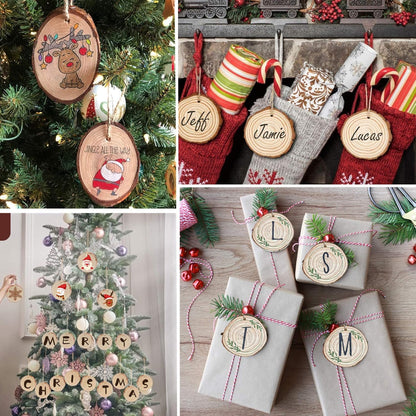 50 Pieces 2.4"-2.8" Natural Wooden Slices,Colovis Unfinished Wood Circles with Holes Tree Bark