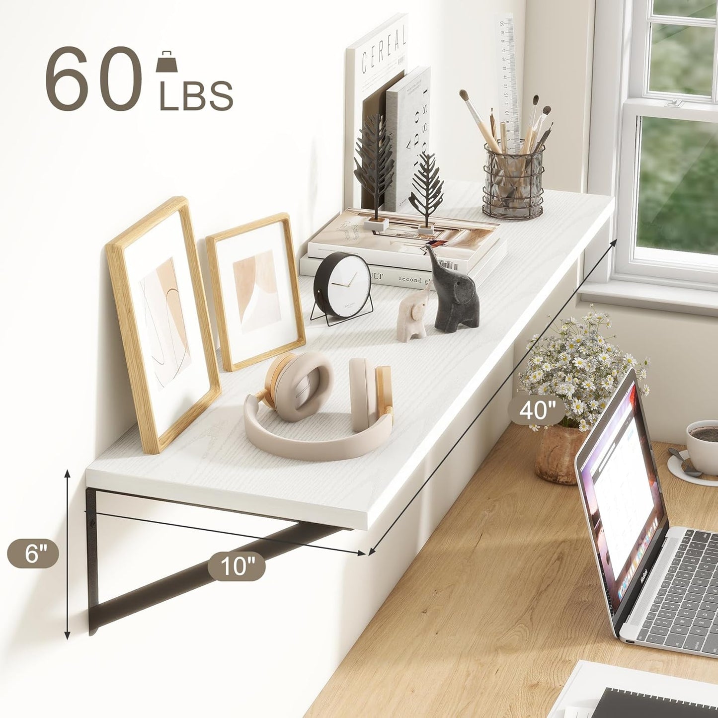Fun Memories 40 Inch Floating Shelves, 10 Inch Deep Wall Shelf, 40 x 10 Floating Shelf Set of 2