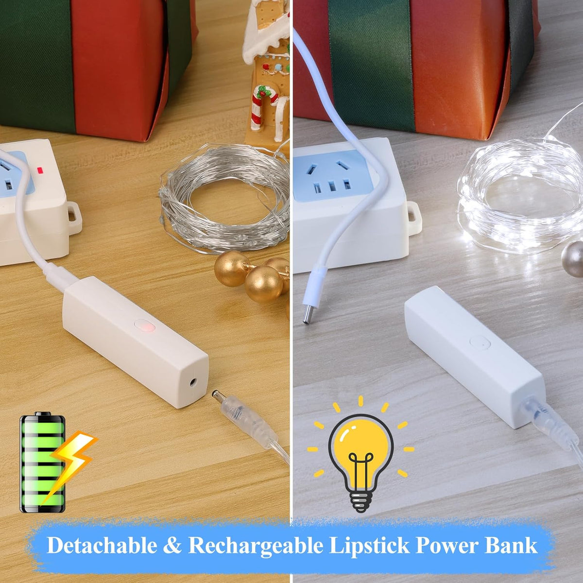 Lakumu LED String Lights Battery Operated, Rechargeable Fairy Lightswith Timer, Mini Twinkle Lights