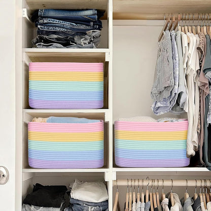Shelf Baskets for Organizing, Woven Storage Basket for Shelves，Cotton Rope Storage Bins for Toys